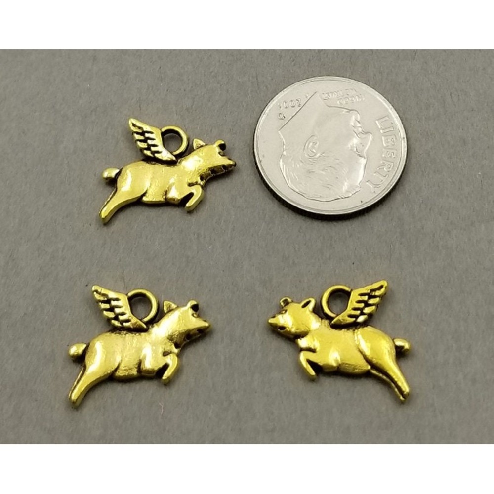 14pcs When Pigs Fly Charms, Gold Flying Pig Charms